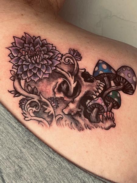 Irish Christopher - Skull mushrooms and flowers